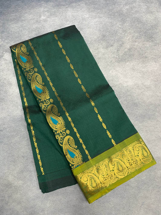 Green Shade Semi silk Kids Pattu Pavadai with Contrast border for age 5 to 10