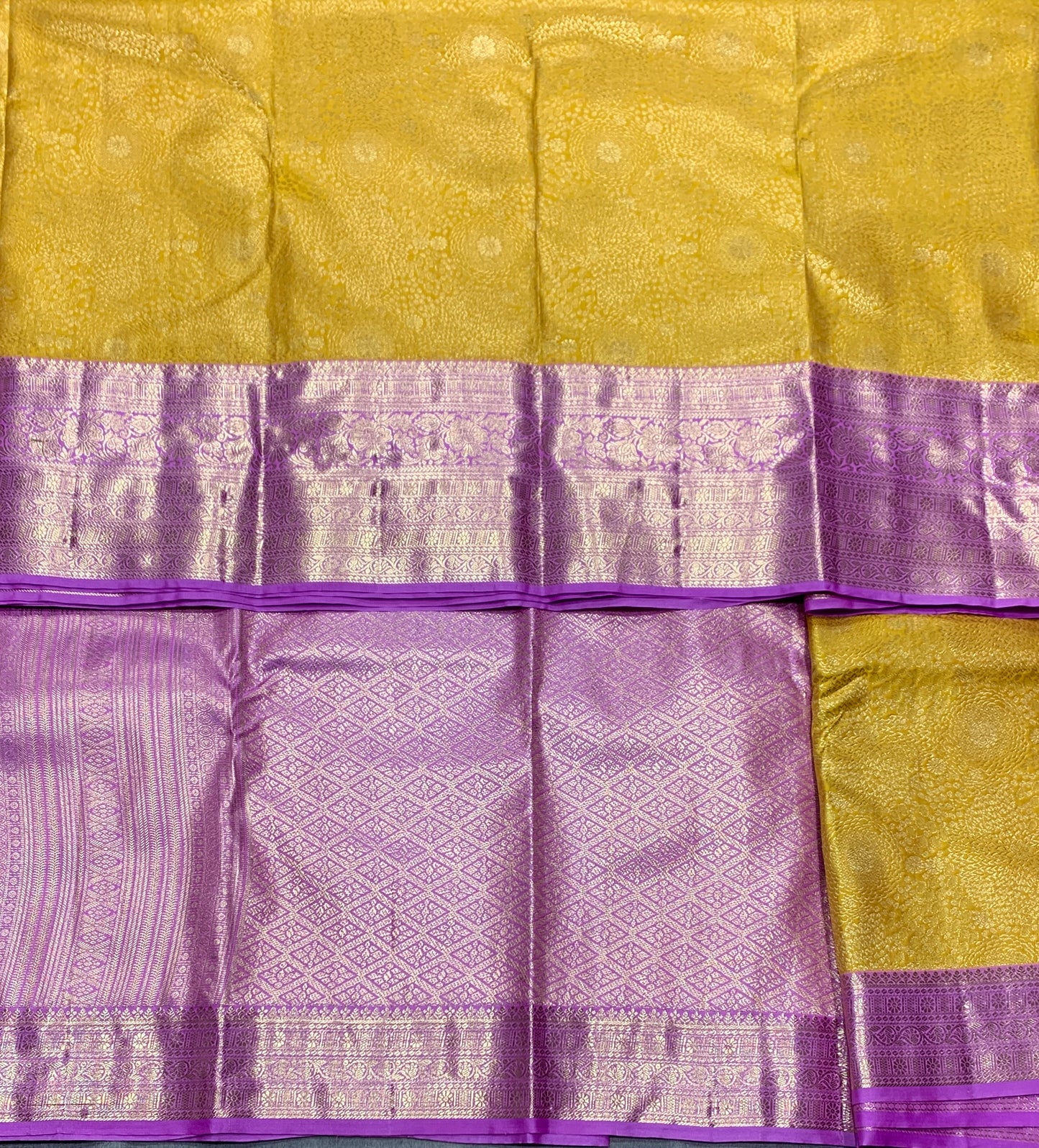 Fancy Tissue Saree Yellow Colour with Lavender Colour Border