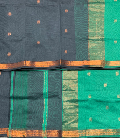 Grey Colour Silk Cotton Saree with Copper Zari Border