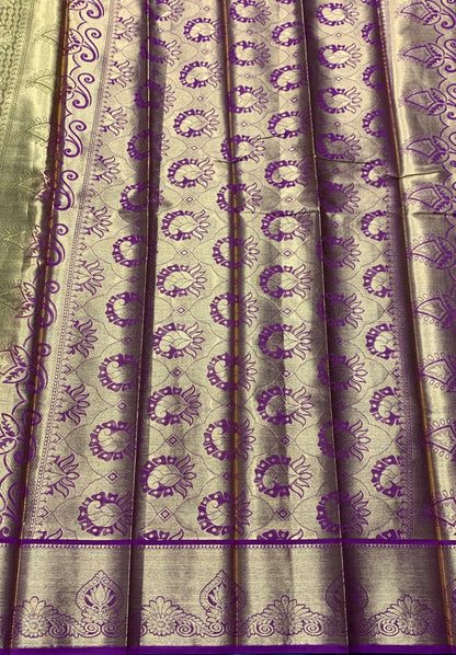 Vegan Silk Saree Mustard Colour with Pink and Copper Border