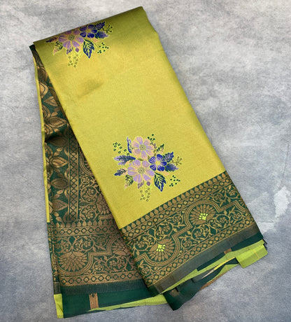 Fancy Tissue Saree Olive Green Colour with Green Border