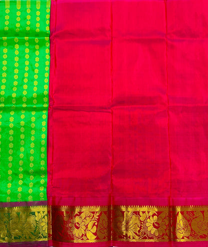 Light Green shade Pure kanchipuram Kids Pattu Pavadai with contrast border for newborn to 2 Years