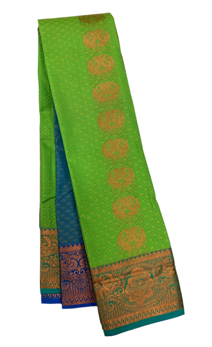 Vegan Silk Saree Apple Green Colour with Mango Design