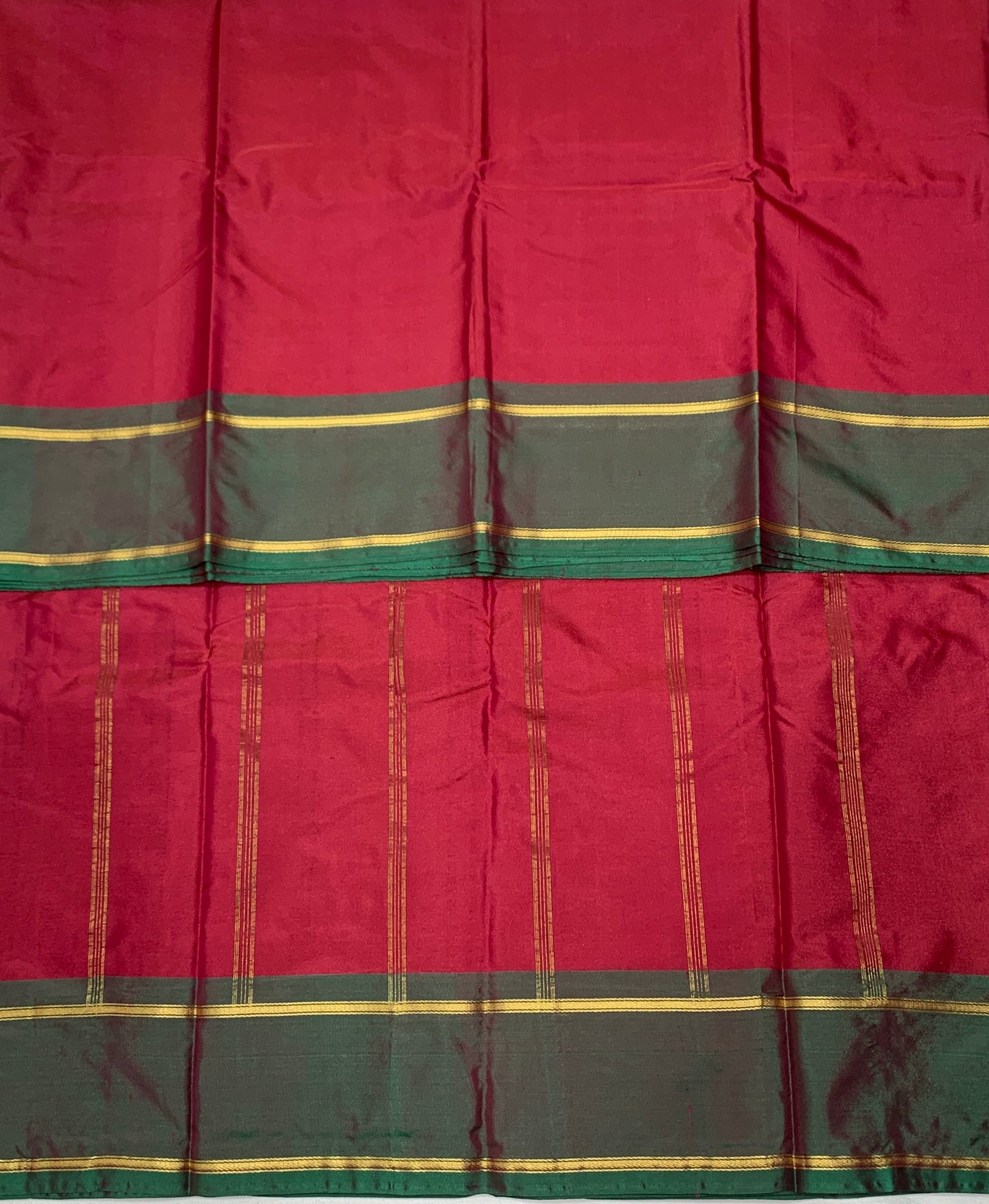 Arani Silk Saree Maroon Colour with Green and Golden Border.