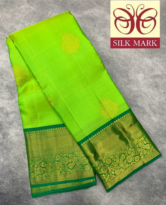 Pure Kanchipuram Silk Saree Light Green Colour with Self Border and Gold Detailing