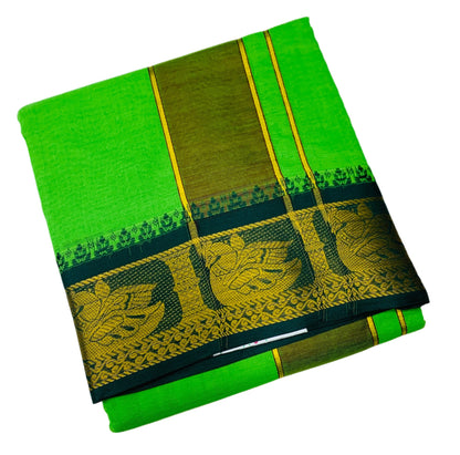 9X5 Cotton Dhoti Light Green Colour with Green and Maroon Border