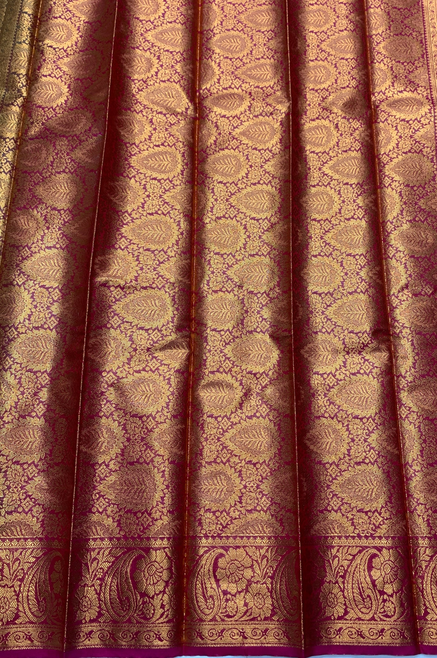 Vegan Silk Saree Olive Green Colour with Copper and Pink Border
