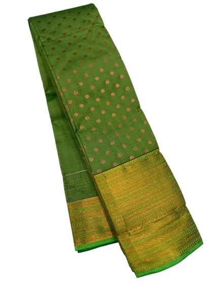 Vegan Silk Saree Olive Green Colour with Copper Border