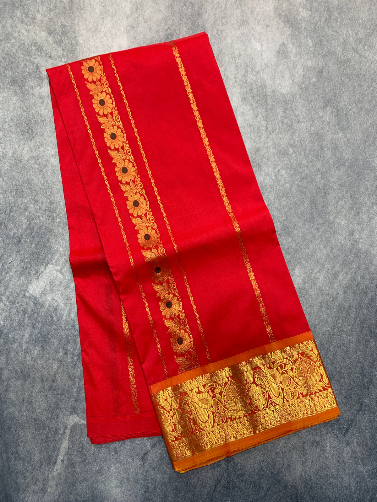 Red shade Semi Silk Kids Pattu Pavadai with Contrast border for age above 10 years