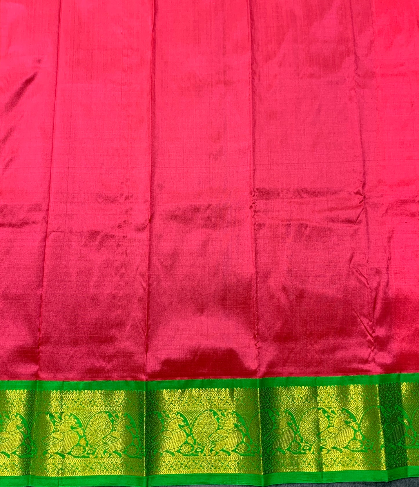 Tomato Pink Shade Pure Kanchipuram Kids Pattu Pavadai with Contrast Border for Newborn to 2 Years