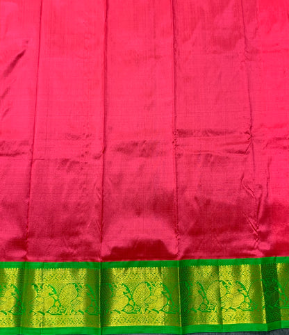 Tomato Pink Shade Pure Kanchipuram Kids Pattu Pavadai with Contrast Border for Newborn to 2 Years