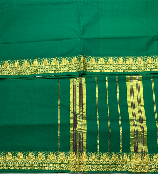 Chettinad Cotton Saree Green Colour with Gopuram Design Border