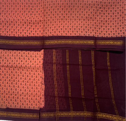 9 yards Cotton Saree Peach Colour