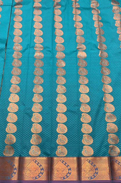Vegan Silk Saree Sapphire Colour Saree with Copper Border