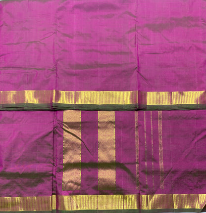 9 yards Pure Kanchipuram Silk Saree Dual Shade with Golden Zari Border