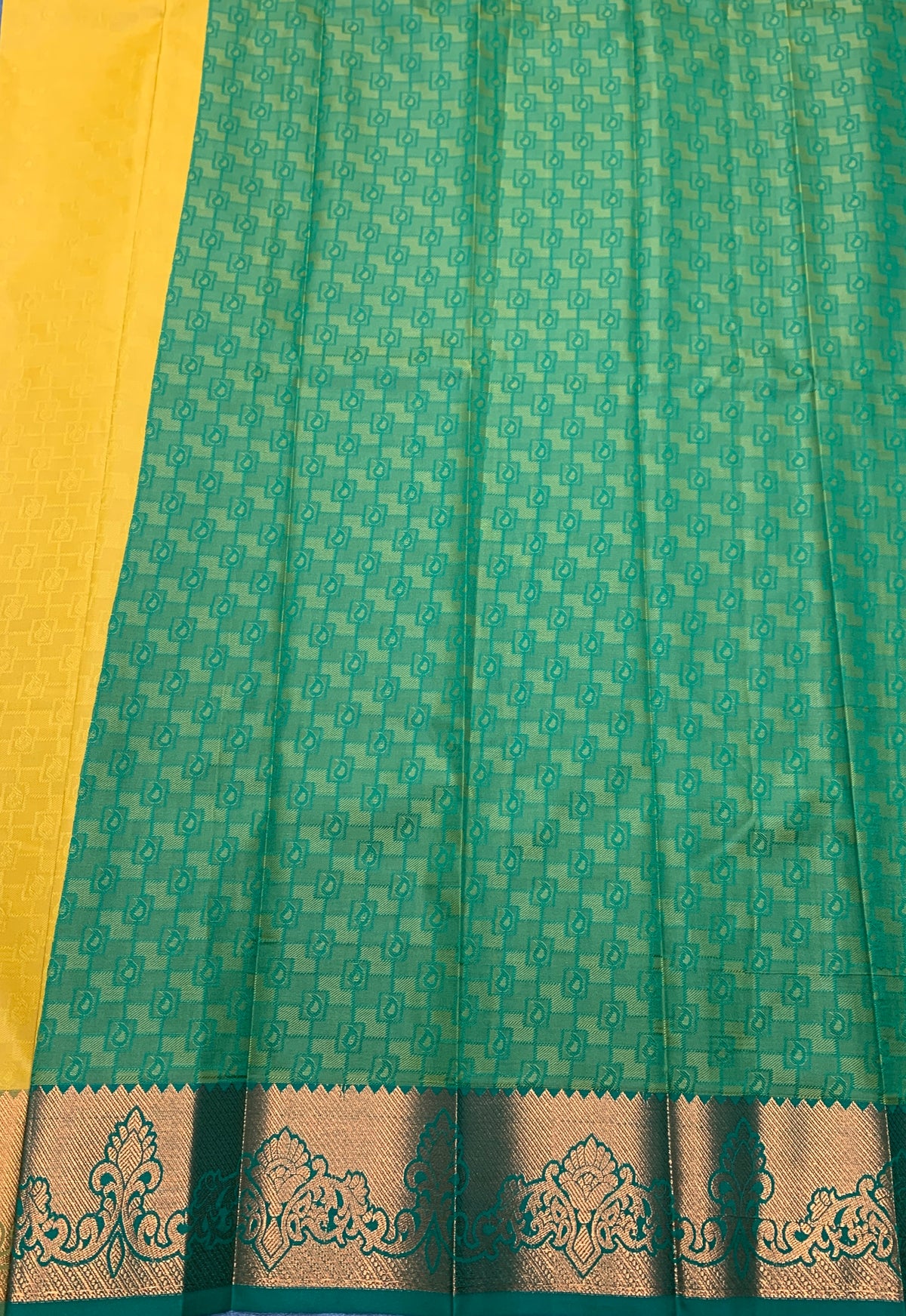 Poly Cotton Saree Yellow Colour with Copper Border