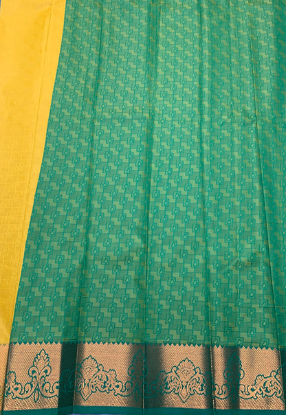 Poly Cotton Saree Yellow Colour with Copper Border