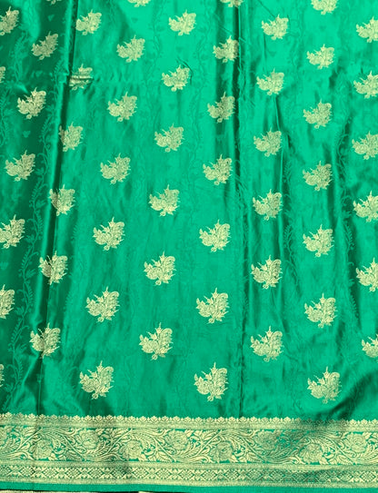 Banaras Saree Light Green Colour with Golden Colour Floral Design Border