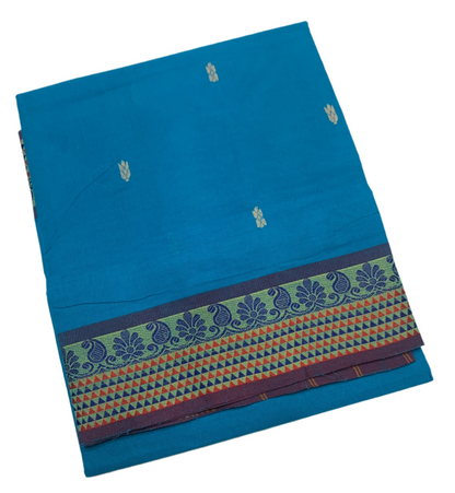 Chettinad Cotton Saree Blue Shade with Mango and Floral Design