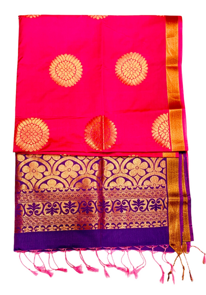 Soft Vegan Silk Saree Baby Pink shade with Floral Design