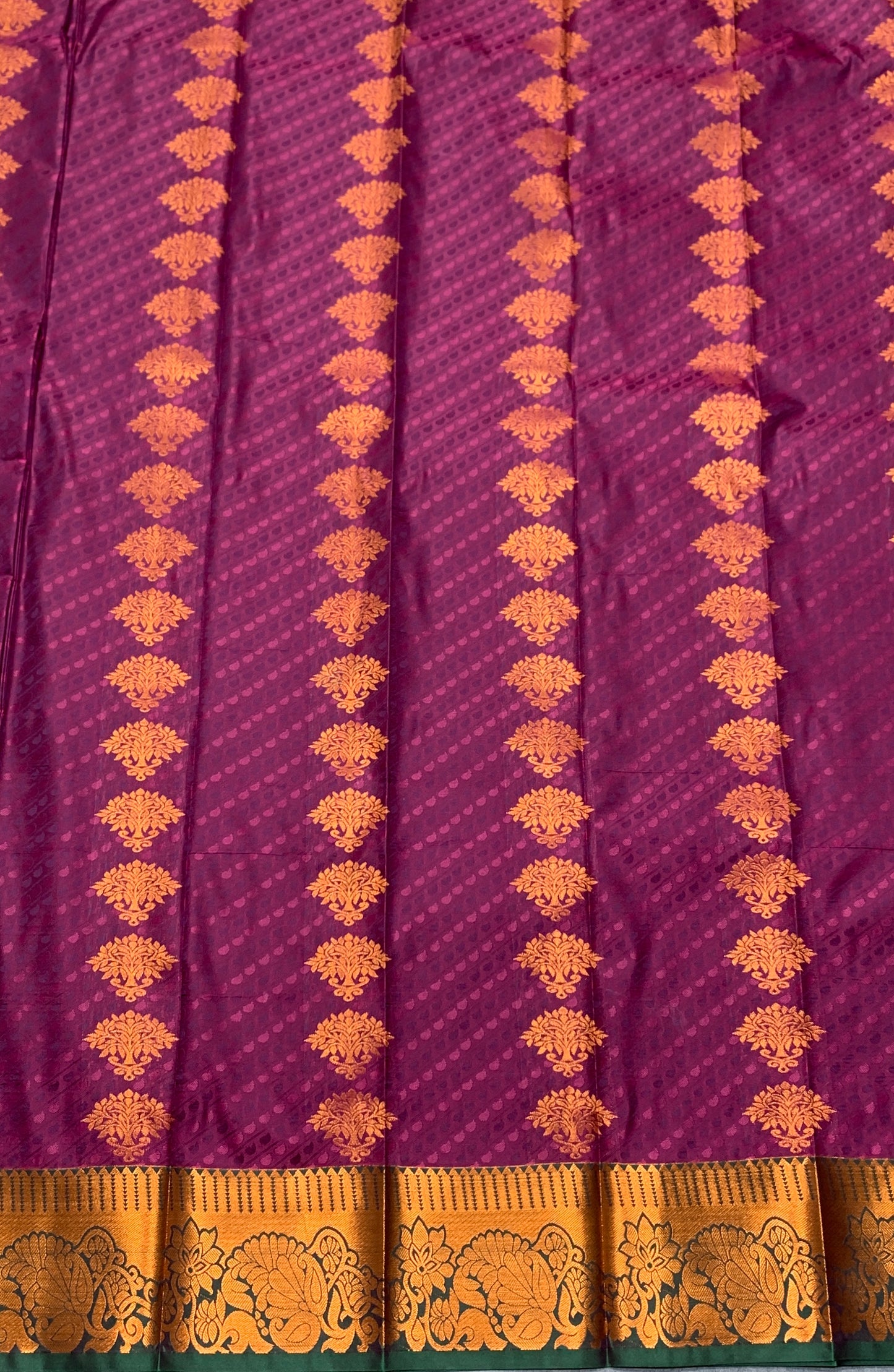 Vegan Silk Saree Magenta Colour Saree with Copper Border