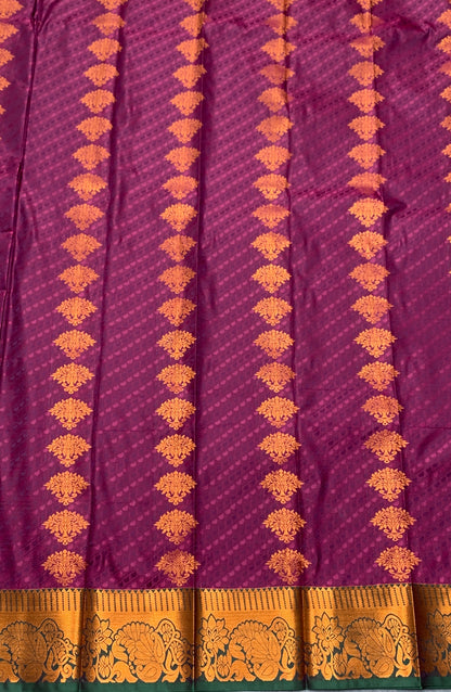 Vegan Silk Saree Magenta Colour Saree with Copper Border