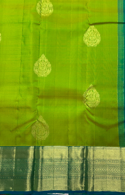 Pure Kanchipuram Silk Saree Apple Green Colour with Self Border