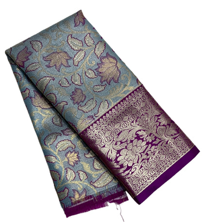 Sky Blue Shade Vegan Silk Kids Pattu Pavadai with Contrast Border for Newborn to 2 Years