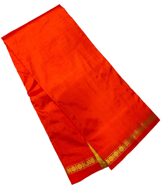 9X5 Pure Silk Dhoti Orange Colour with Small Border