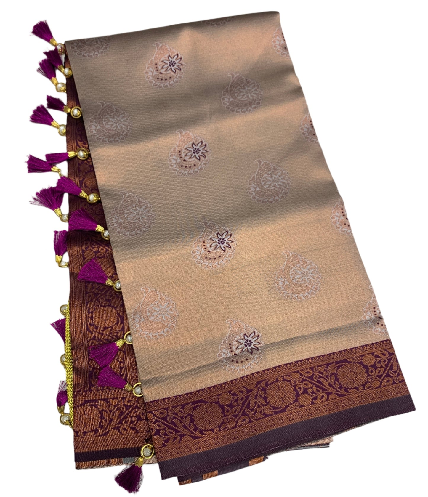 Art Silk Saree Sandal Colour with Purple Border