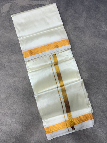 Semi Silk 8 Mulam Dhoti Cream Colour with Medium Border