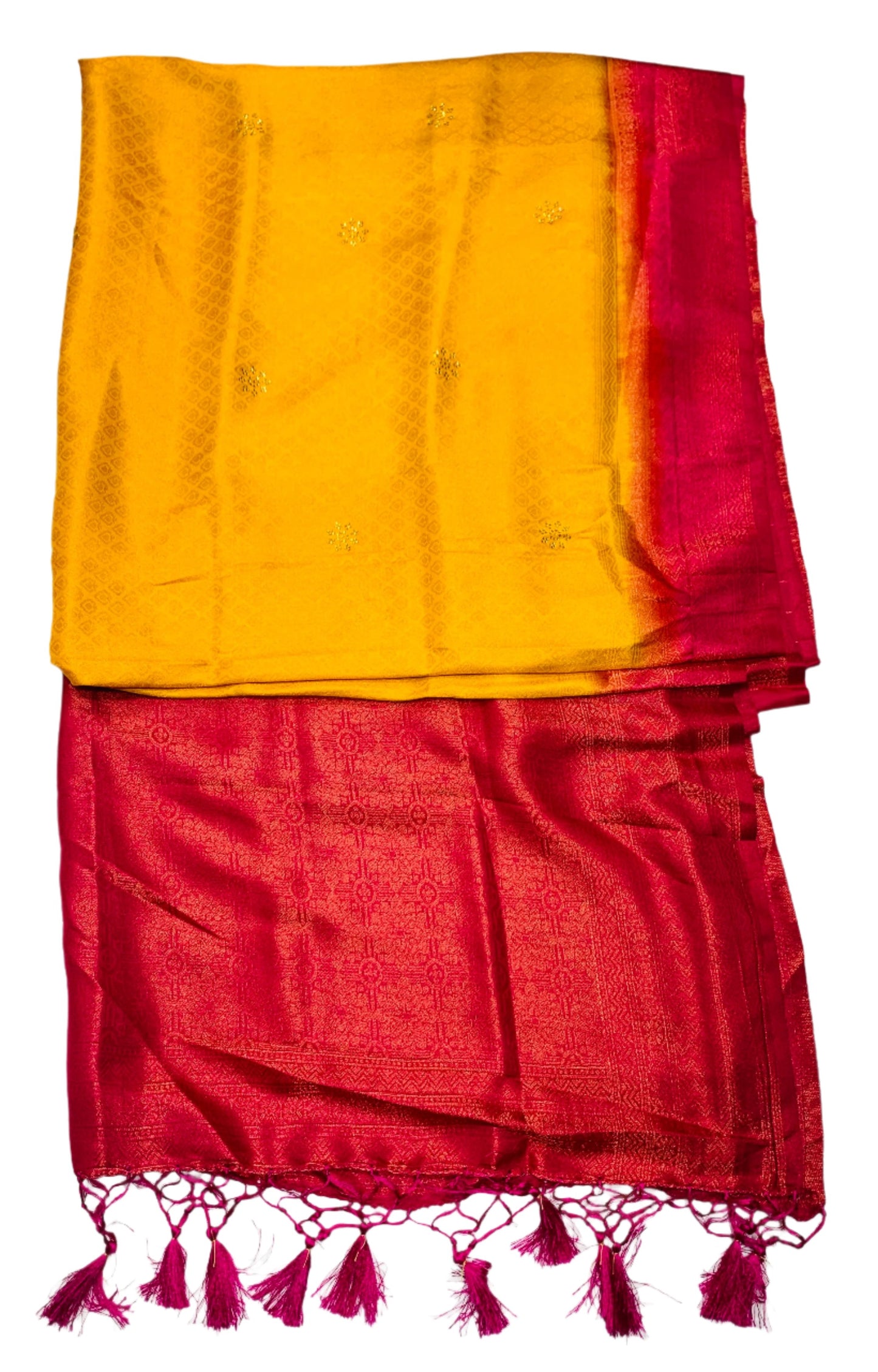 Yellow shade kuberra pattu with Pink Pallu