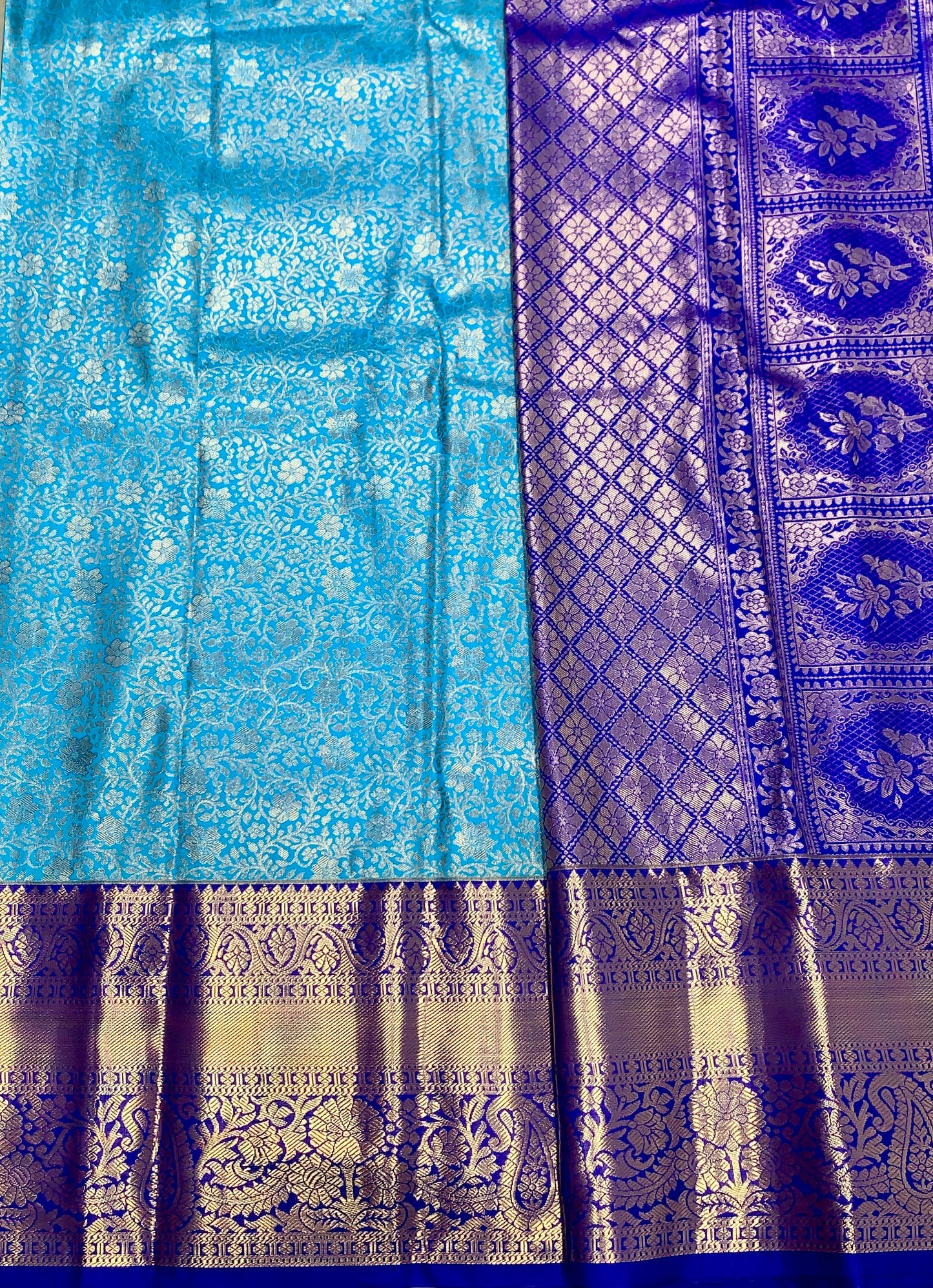 Sky Blue Colour Semi Silk Saree with Big Blue Border