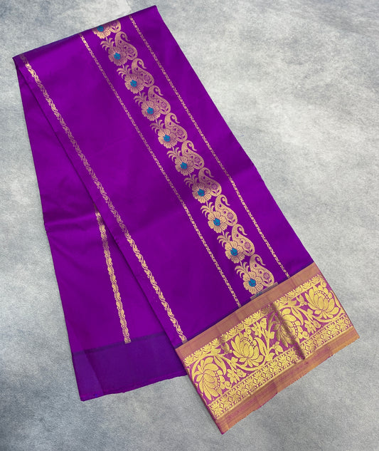 Magenta shade Semi Silk Kids Pattu Pavadai with Contrast border for age above 10 years