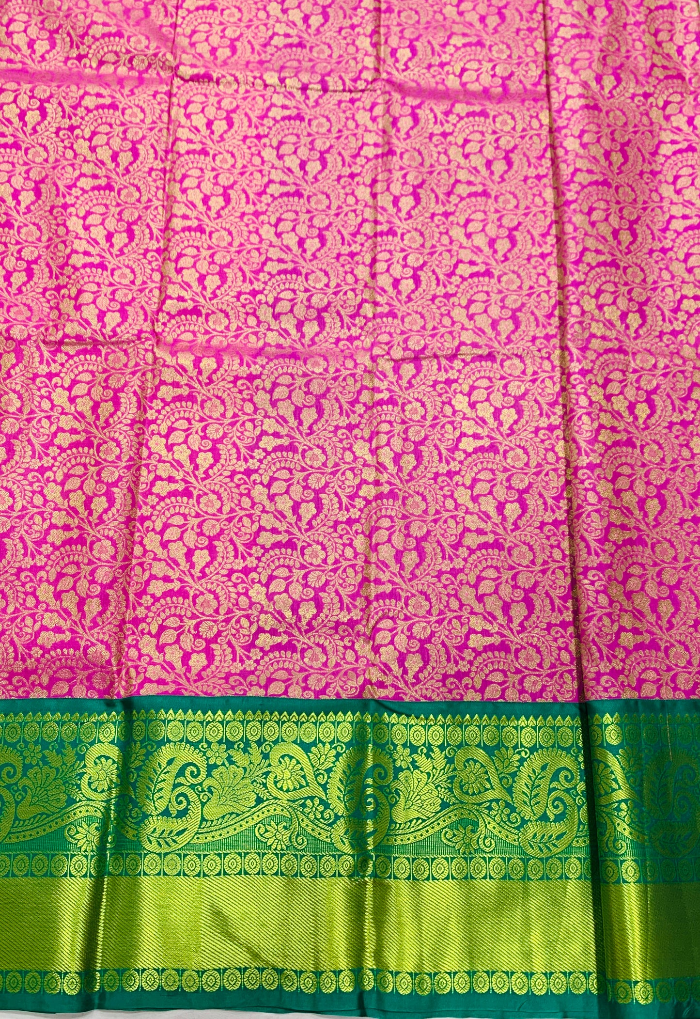 Pink shade Vegan Silk Kids Pattu Pavadai with Contrast border for age above 10 years