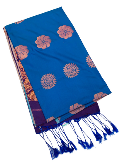 Soft Vegan Silk Saree Blue shade with Floral Design