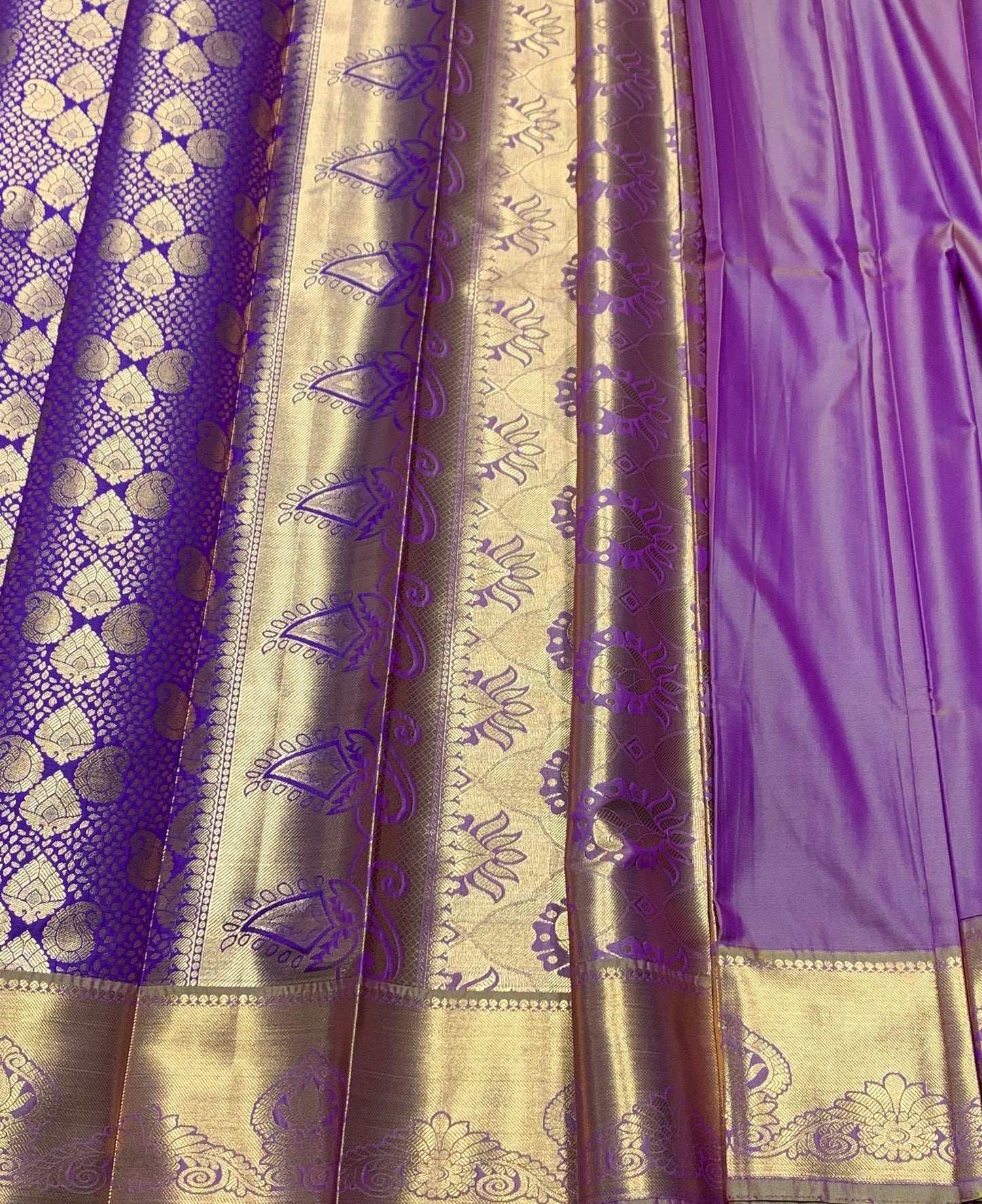 Vegan Silk Saree Purple Colour with Copper and Golden Yellow Border