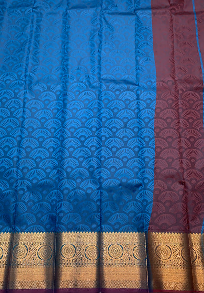 Synthetic Cotton Saree Peacock Blue with Golden Border