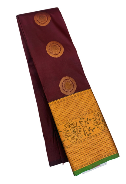 Vegan Silk Saree Brown shade with Copper Border