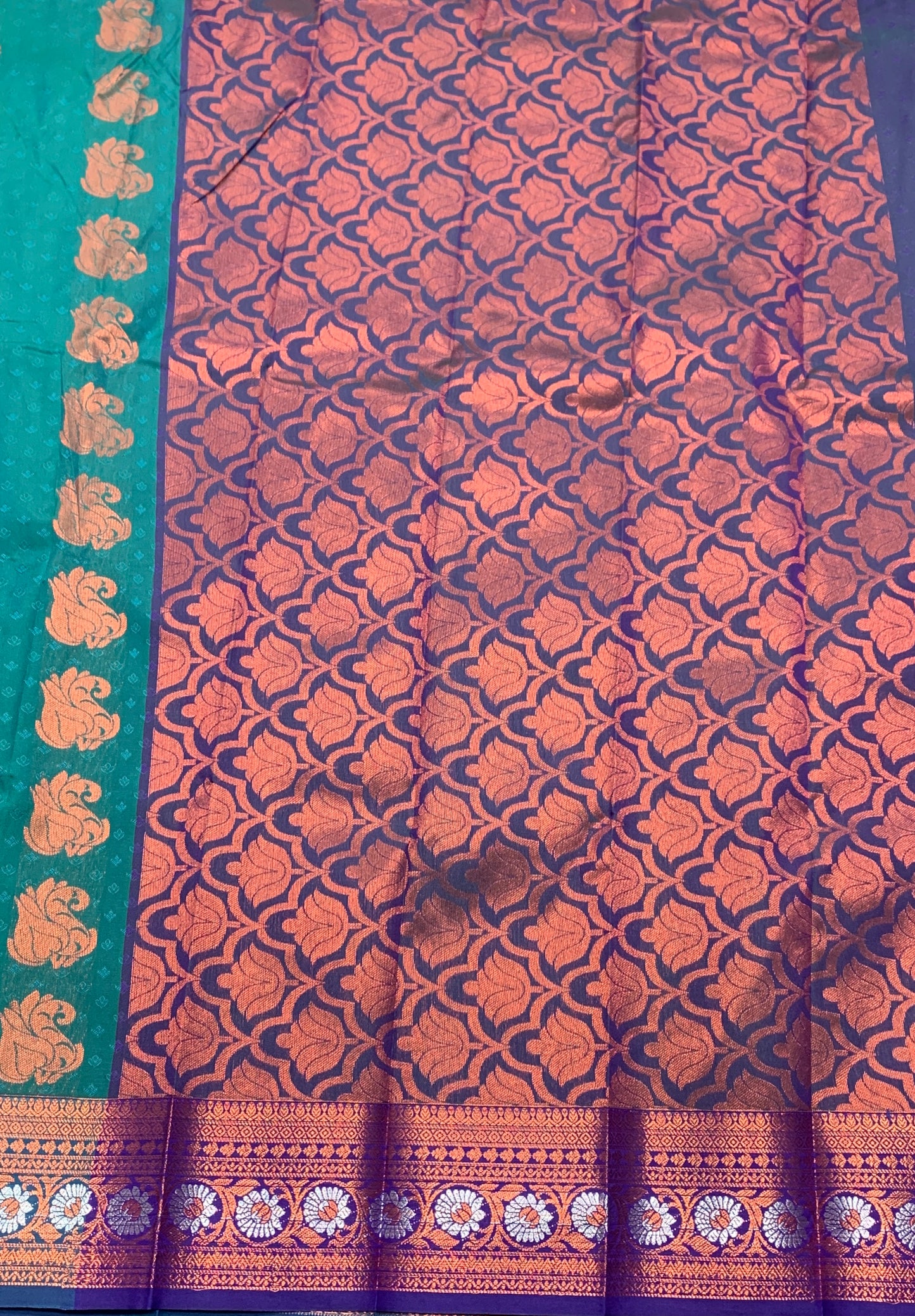 Vegan Silk Saree Rama Blue Colour Saree with Copper Border