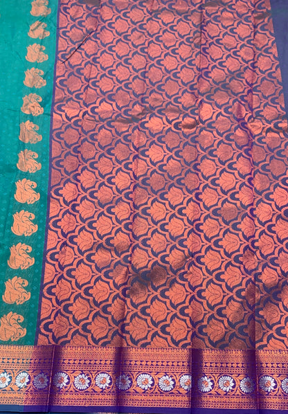 Vegan Silk Saree Rama Blue Colour Saree with Copper Border