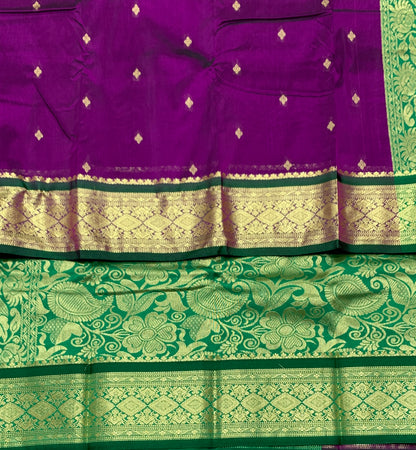 Magenta Colour Saree with Golden and Green Border
