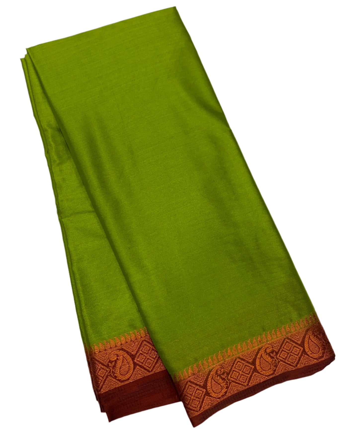 Crepe Saree Olive Green Colour with Brown Border