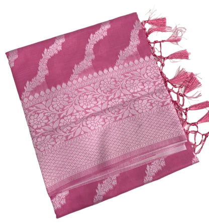 Banaras Katan Saree Baby Pink Colour with Katan Work Border