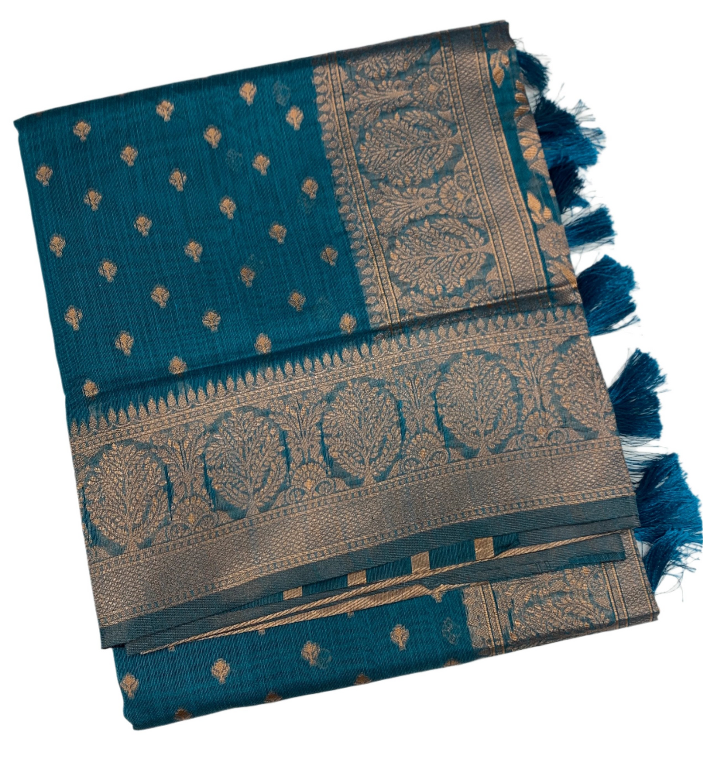 Banaras Katan Saree Peacock Blue Colour