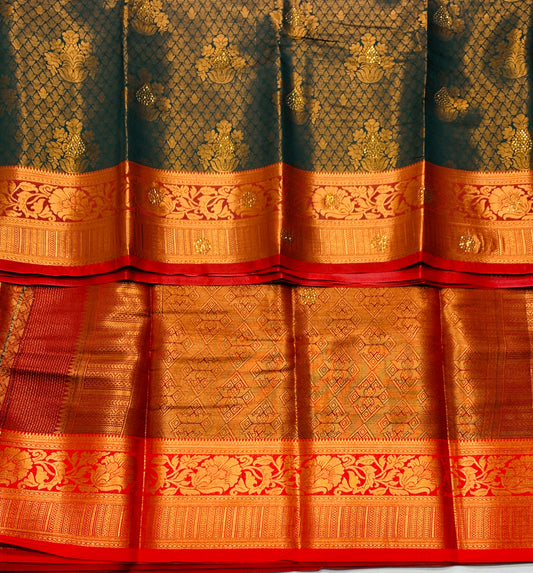 Art Silk Saree Green Shade with Red Border