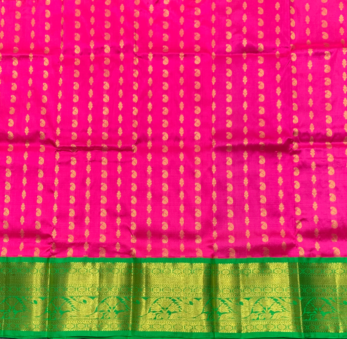 Pink Shade Pure Kanchipuram Kids Pattu Pavadai with Contrast Border for age 2 to 5