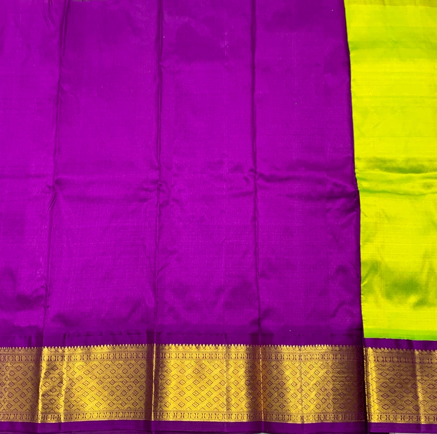 Apple Green Shade Pure Kanchipuram Kids Pattu Pavadai with Contrast Border for Newborn to 2 Years