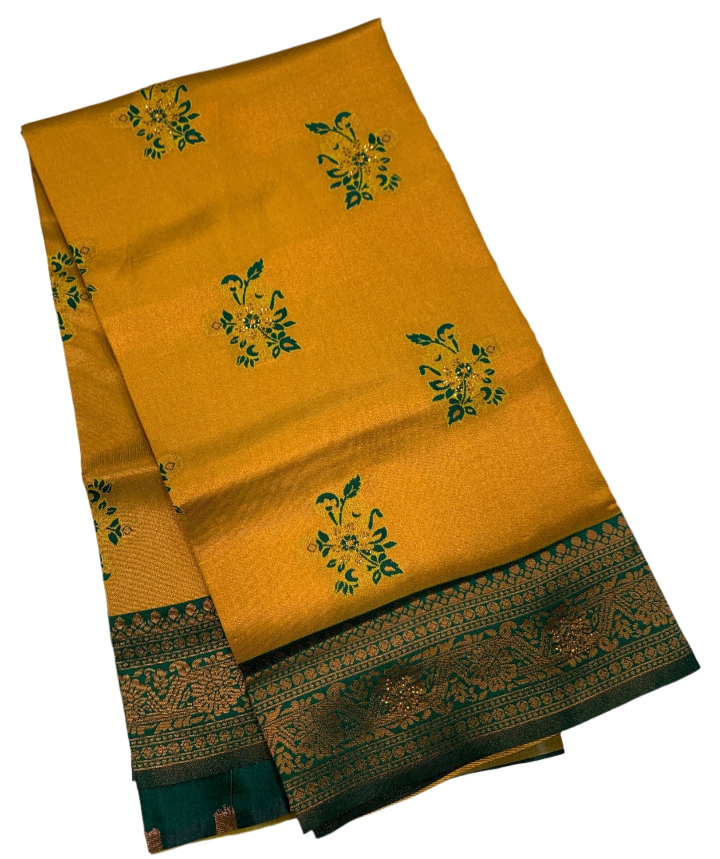 Art Silk Saree Golden Yellow Colour with Green Border