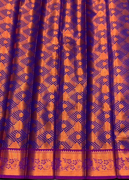 Vegan Silk Saree Violet Colour with Magenta and Copper Border